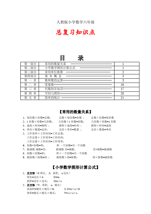 人教版小学数学六年级下册总复习知识点(整理版)