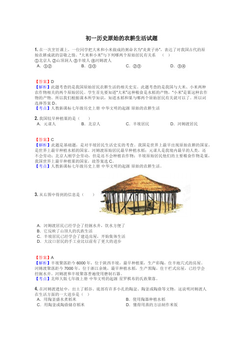 初一历史原始的农耕生活试题
