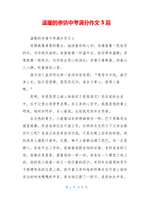 温暖的亲情中考满分作文5篇