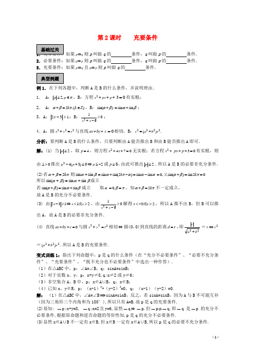 江苏省江阴市山观高级中学2016届高考数学一轮复习逻辑第2课时充要条件教学案