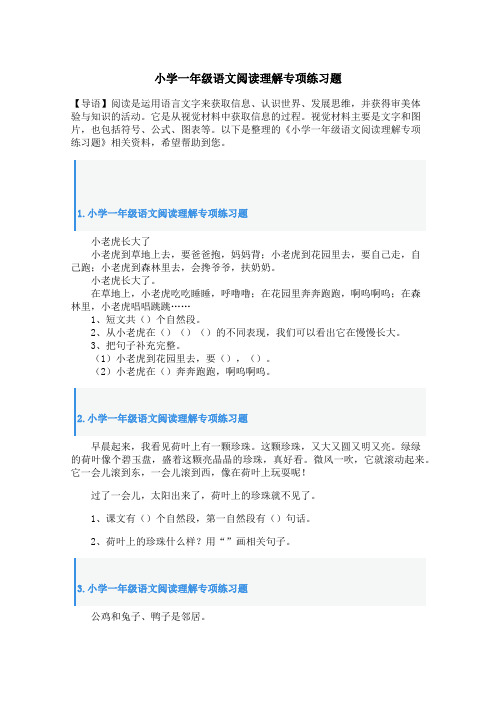 小学一年级语文阅读理解专项练习题