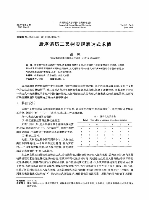 后序遍历二叉树实现表达式求值