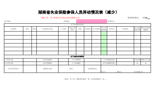 失业保险参保人员异动情况表(减少表)