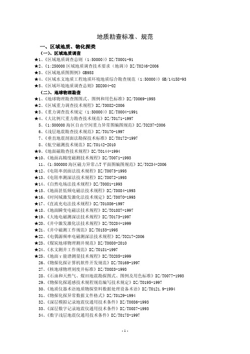地质勘查标准规范目录