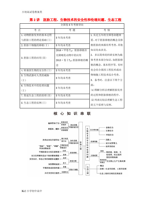 【配套K12】高考生物二轮复习第1部分板块6专题15第2讲胚胎工程生物技术的安全性和伦理问题生态工程