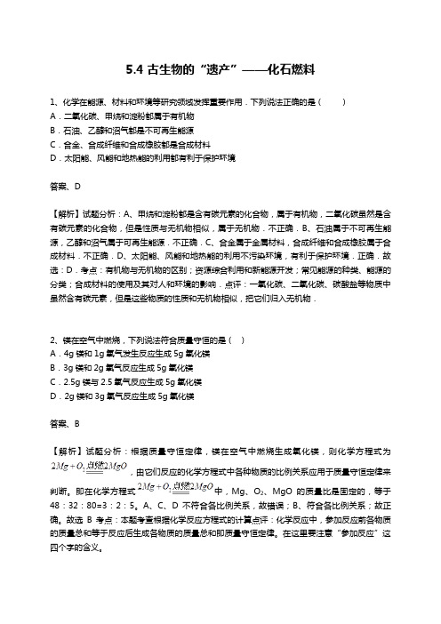 科粤版九年级-上册 5.4古生物的遗产-----化石燃料