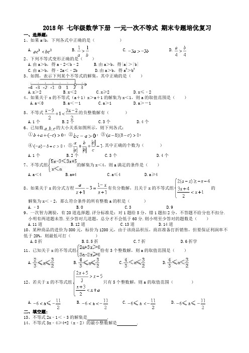 2018年人教版七年级下《一元一次不等式》期末专题复习有答案