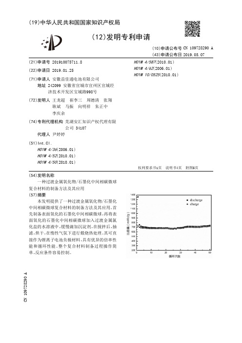 【CN109728290A】一种过渡金属氧化物石墨化中间相碳微球复合材料的制备方法及其应用【专利】