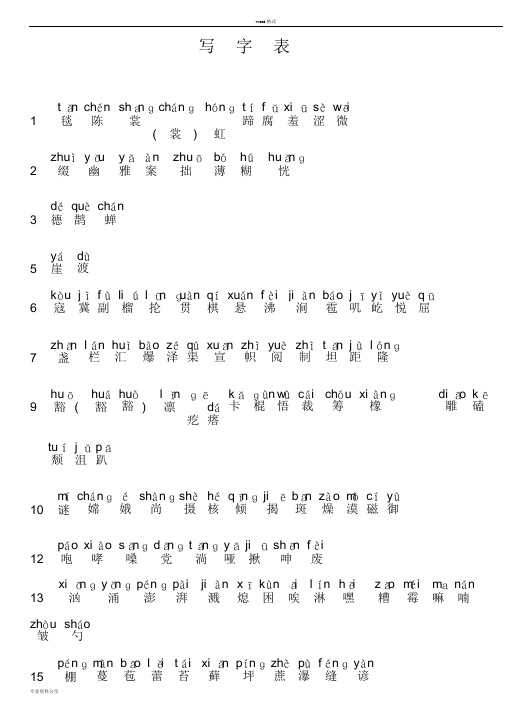 2019年秋季新版语文教材六年级上册生字表、词语表(带拼音)