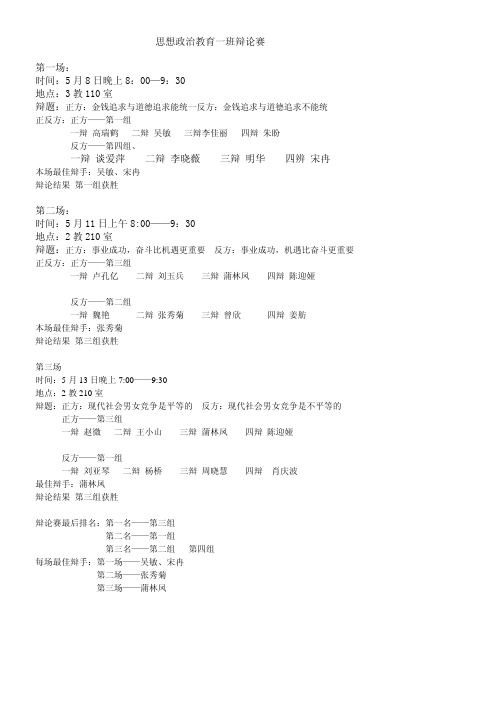 思想政治教育一班辩论赛第一场：