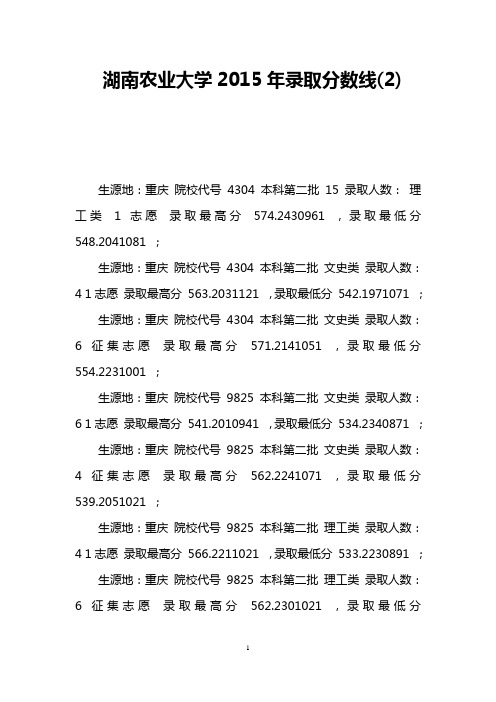 湖南农业大学2015年录取分数线(2)