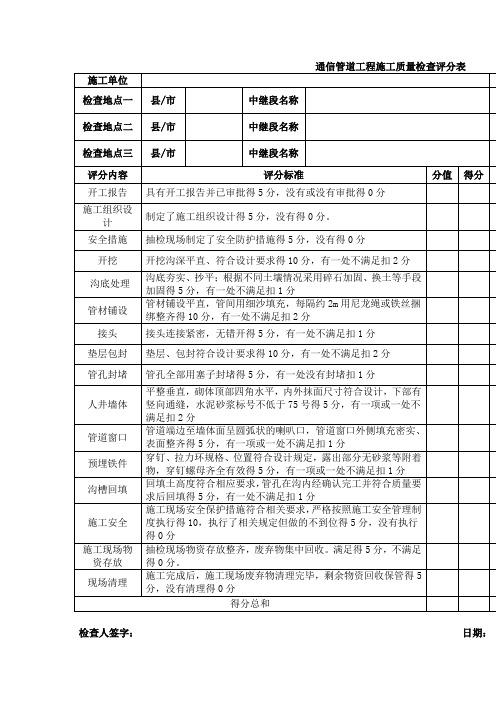 通信管道施工质量和监理检查表