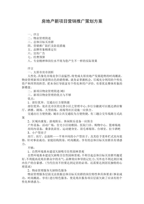 房地产新项目营销推广策划方案