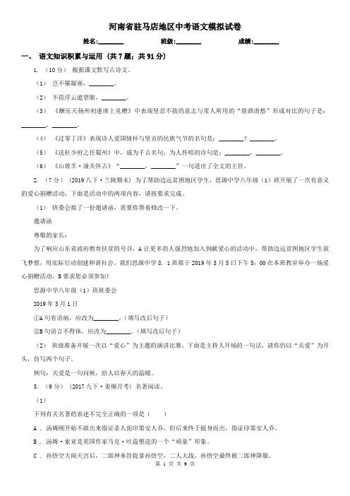 河南省驻马店地区中考语文模拟试卷