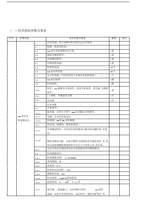 技术指标参数及要求