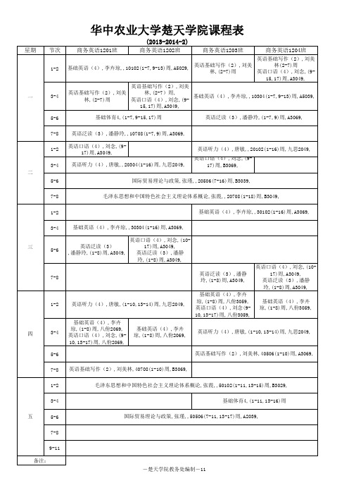 2013-2014-2学期12级商英专业课表