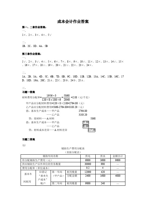 成本会计作业答案