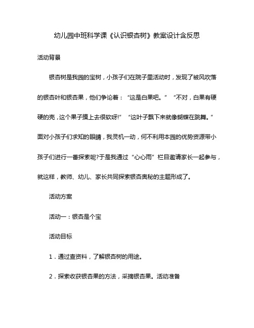 幼儿园中班科学课《认识银杏树》教案设计含反思