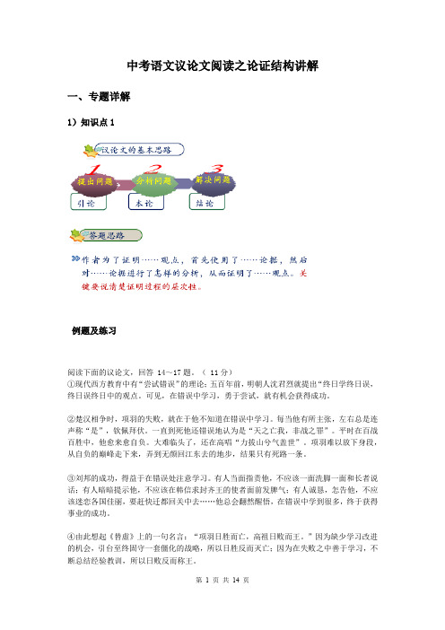 2020年中考专题复习:议论文阅读之论证结构讲解