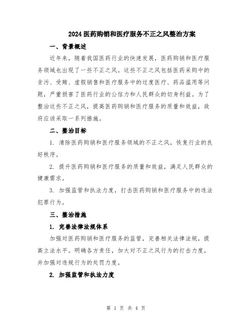 2024医药购销和医疗服务不正之风整治方案