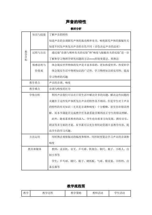 鲁科版-物理-八年级上册-教学设计3 2.2声音的特性