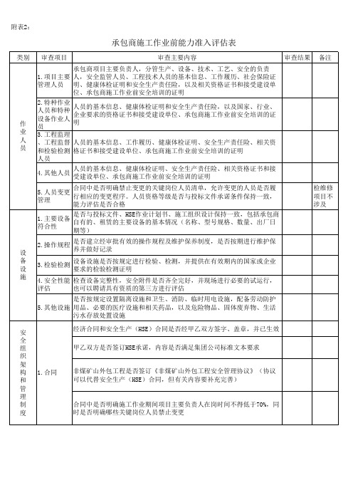 承包商准入8张表