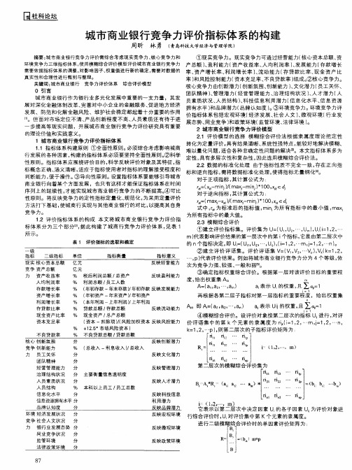 城市商业银行竞争力评价指标体系的构建