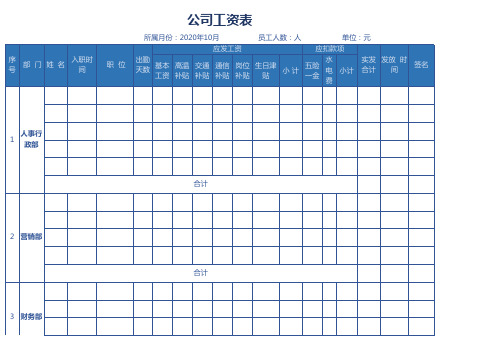 2020年10月工资表