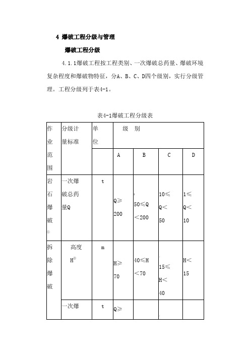 爆破等级划分表