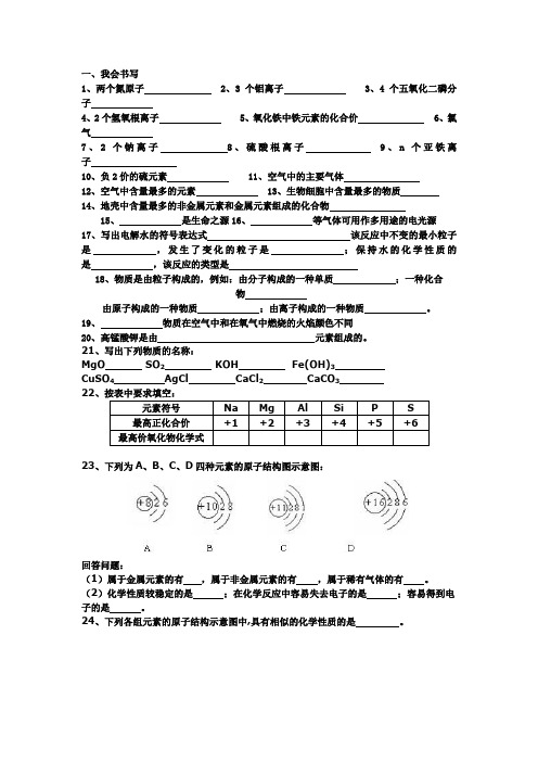 初三化学用语练习