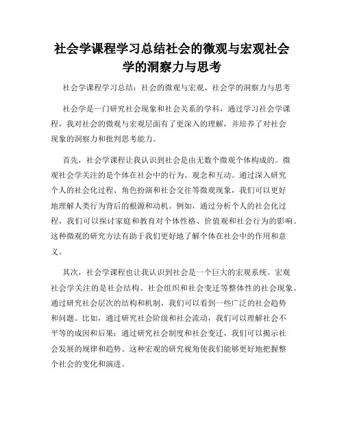 社会学课程学习总结社会的微观与宏观社会学的洞察力与思考