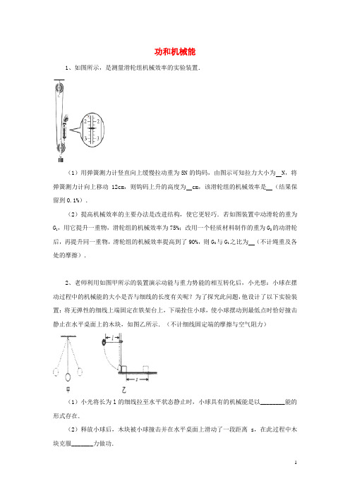 2016届黑龙江大庆喇中中考物理大题集锦：功和机械能(含解析)