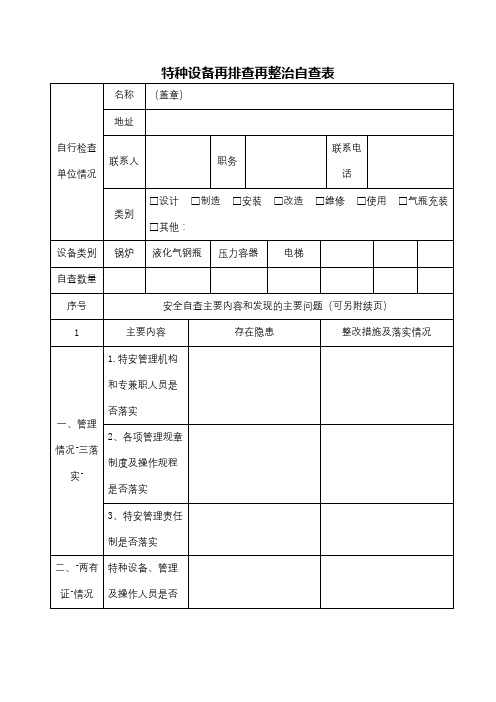 特种设备再排查再整治自查表【模板】