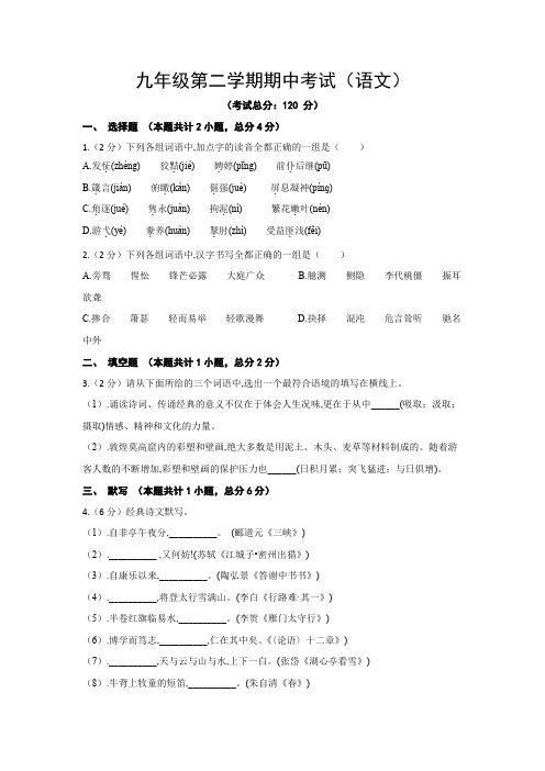 九年级第二学期期中考试(语文)试题含答案