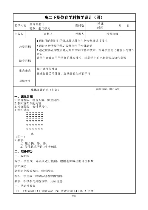 体育高二下学期《足球-脚内侧踢球射门》教案