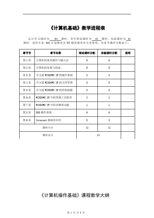 01-计算机基础教学进程表及大纲(42+42课时)080625