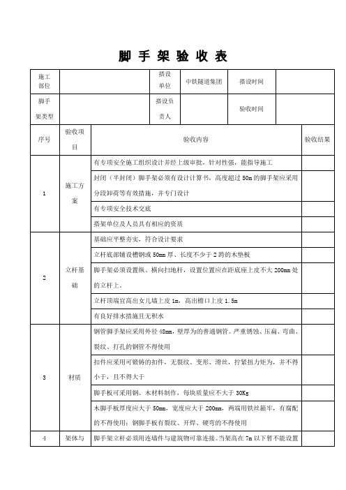 扣件式钢管脚手架验收表格