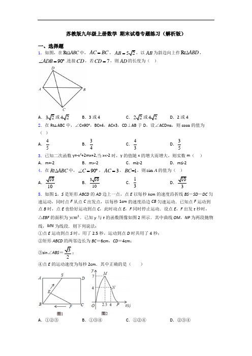 苏教版九年级上册数学 期末试卷专题练习(解析版)