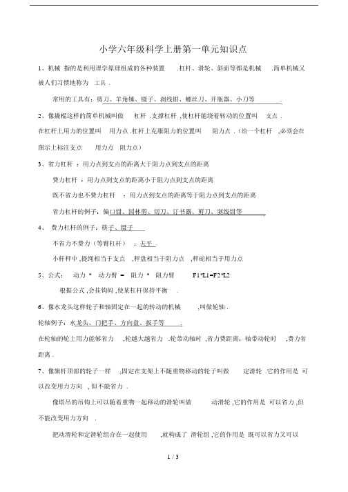 最新小学六年级科学上册第一单元知识点.docx