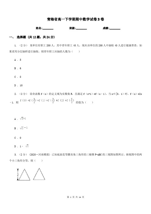 青海省高一下学期期中数学试卷B卷(考试)