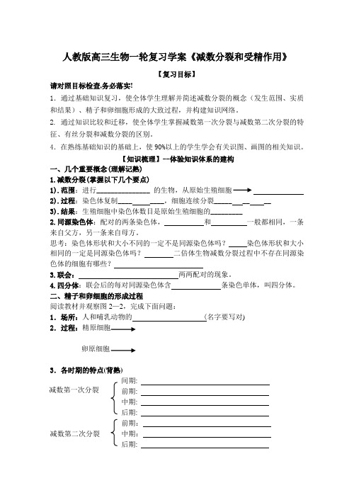 人教版高三生物一轮复习学案《减数分裂和受精作用》