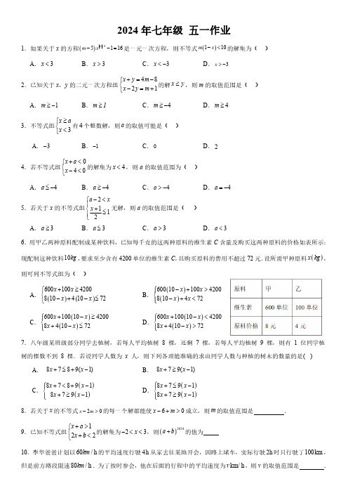 2024年七年级初一数学五一作业