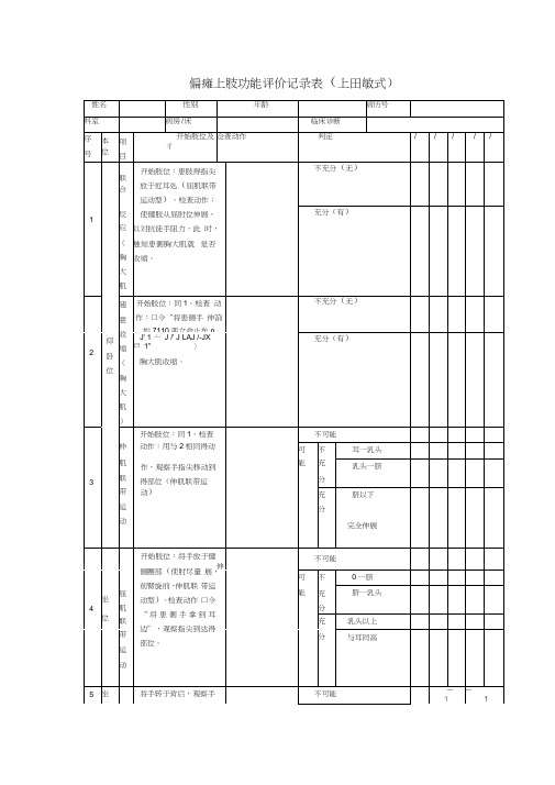 偏瘫上肢功能评价记录表(上田敏式)