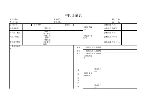 中间计量表格