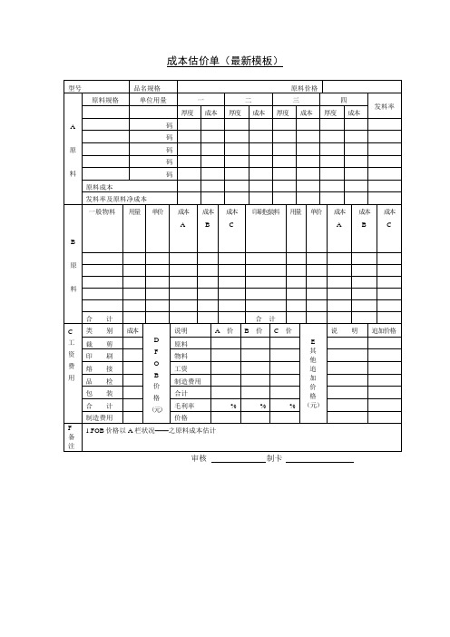 成本估价单3(最新模板)