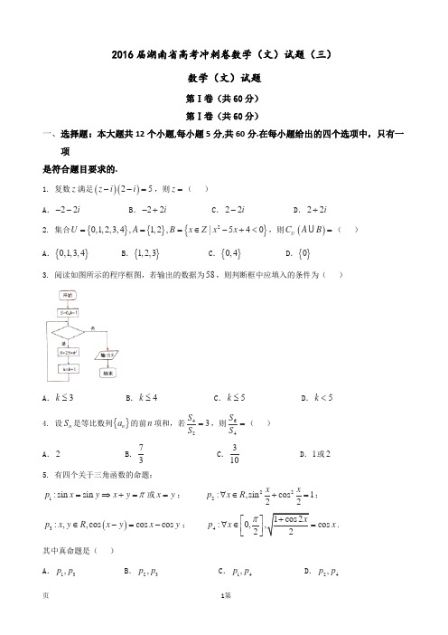 2016届湖南省高考冲刺卷数学(文)试题(三)