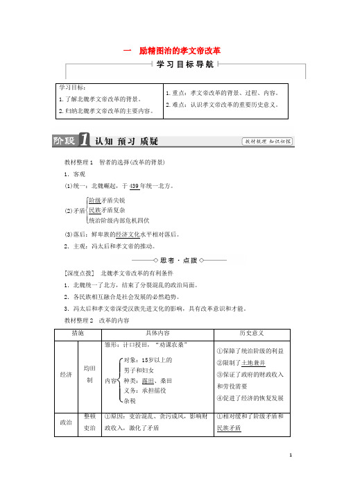 高中历史专题三北魏孝文帝改革一励精图治的孝文帝改革教案人民版选修1教案