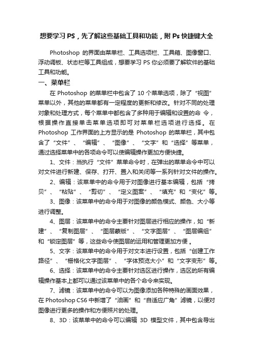 想要学习PS，先了解这些基础工具和功能，附Ps快捷键大全