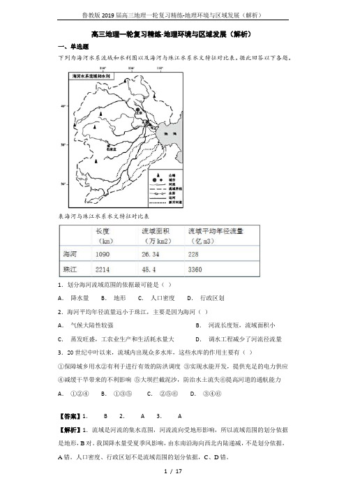 鲁教版2019届高三地理一轮复习精练-地理环境与区域发展(解析)