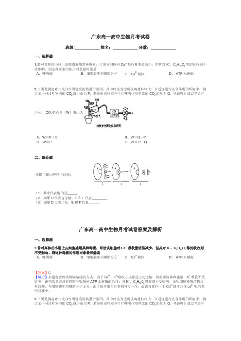 广东高一高中生物月考试卷带答案解析